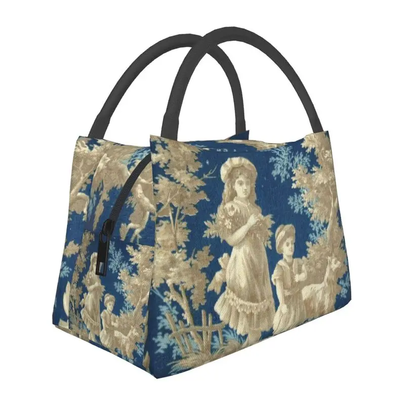

Classic French Toile De Jouy Motif Thermal Insulated Lunch Bag Resuable Lunch Tote for Work Travel Multifunction Meal Food Box