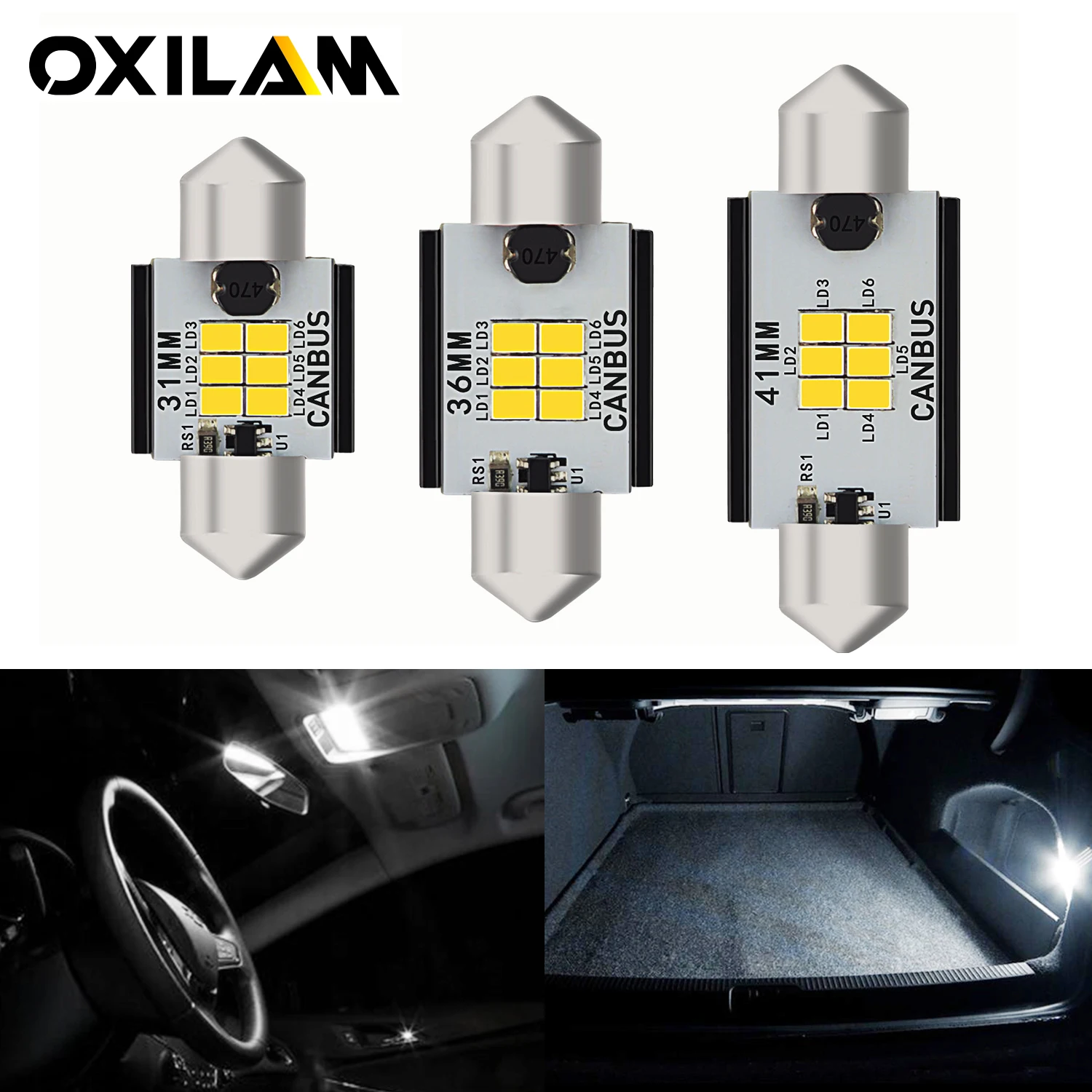 

OXILAM 2Pcs Festoon Canbus C5W LED 31mm 36mm 41mm Car Interior Light Reading Dome License Lamp Plate Bulb C10W 12V White 3020SMD