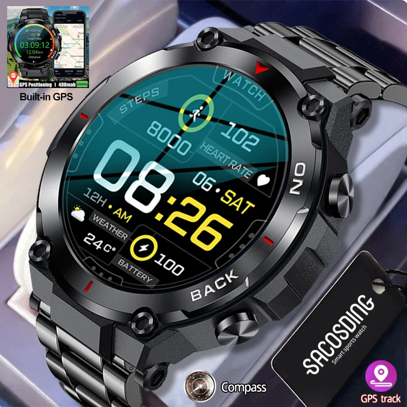 

GPS Track Smart Watch Sports Fitness Heart Rate Monitor Built-in GPS Positioning IP68 Waterproof Military Smartwatch Android IOS