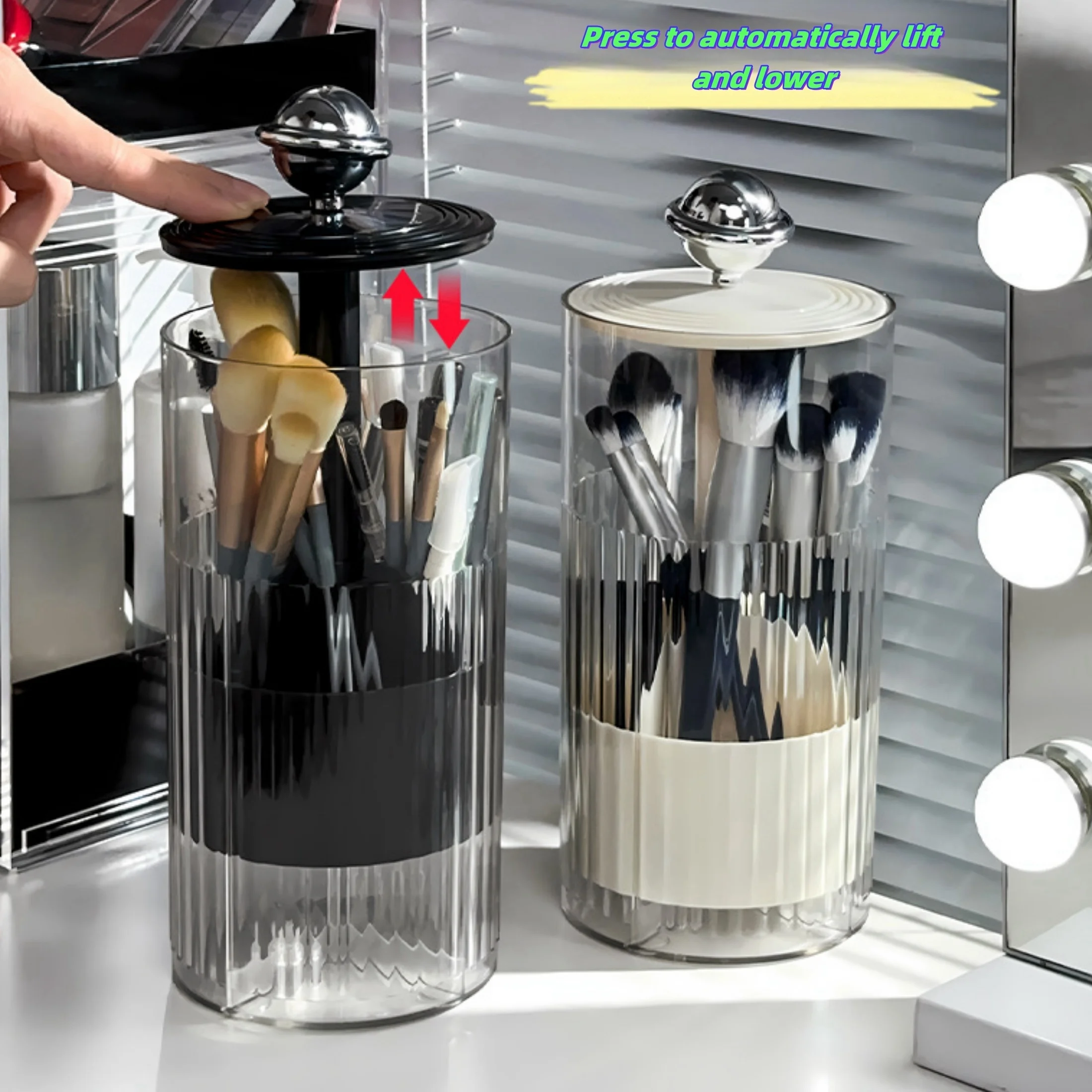 Automatic Lifting Makeup Brushes Holder Dustproof Makeup Brush Holder Desktop Makeup Tools Lipstick Eyebrow Pen Holder Container 4