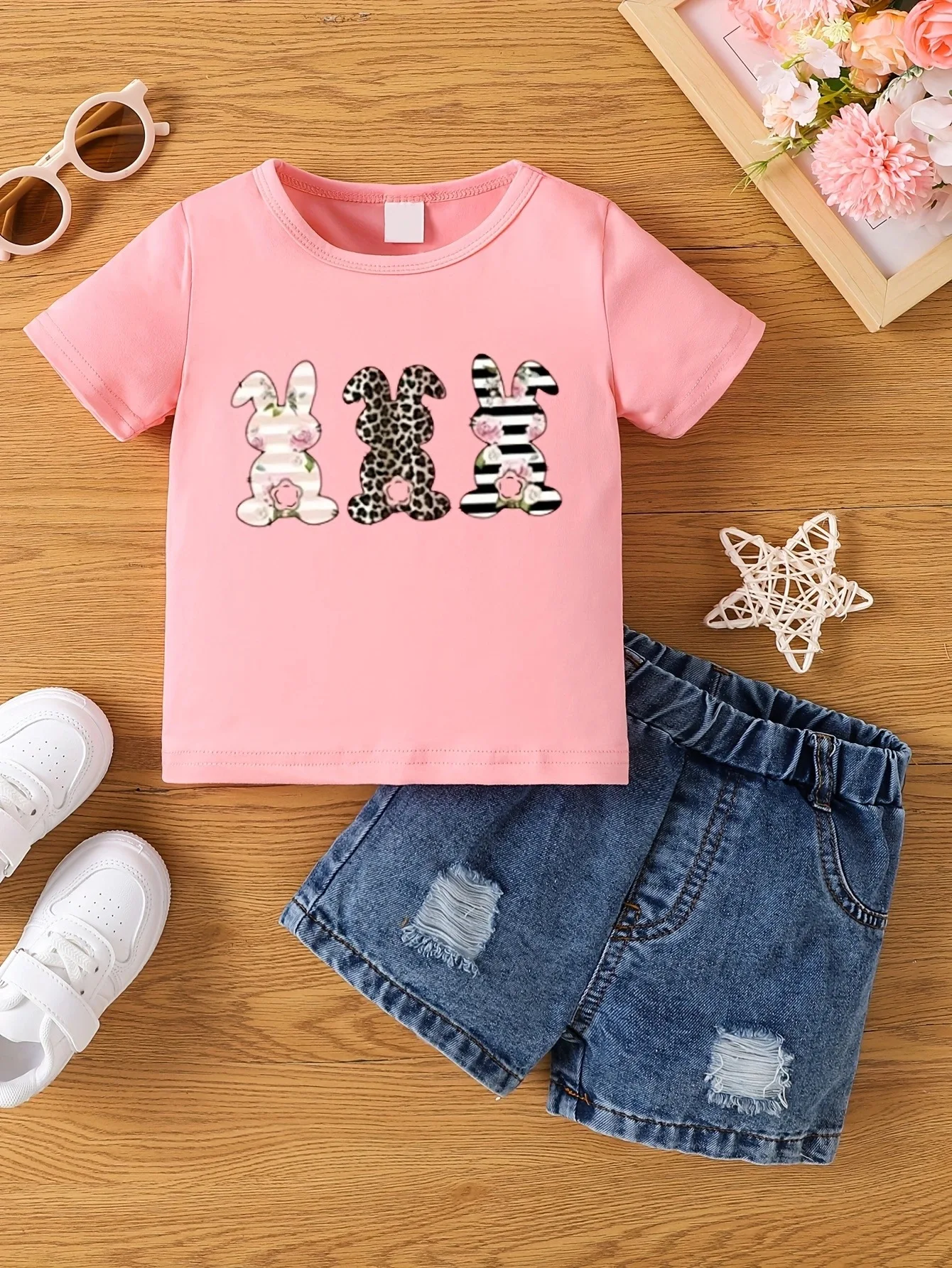 Aby Boys and Girls Summer Hot Painted Round Neck Short-sleeved Top Girls Just T-shirts. Shorts not included 13