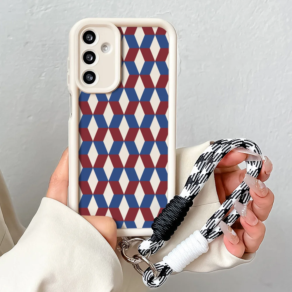 Lanyard Phone Case with Woven Pattern and Wrist Chain Cover