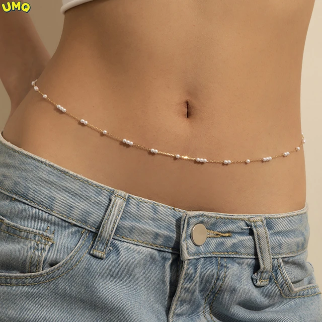 Fashion sexy Cool Wind Millet Pearl Waist Chain Women's Fashion Geometric  Metal Chain Single Layer Body Chaingifts for Women - AliExpress