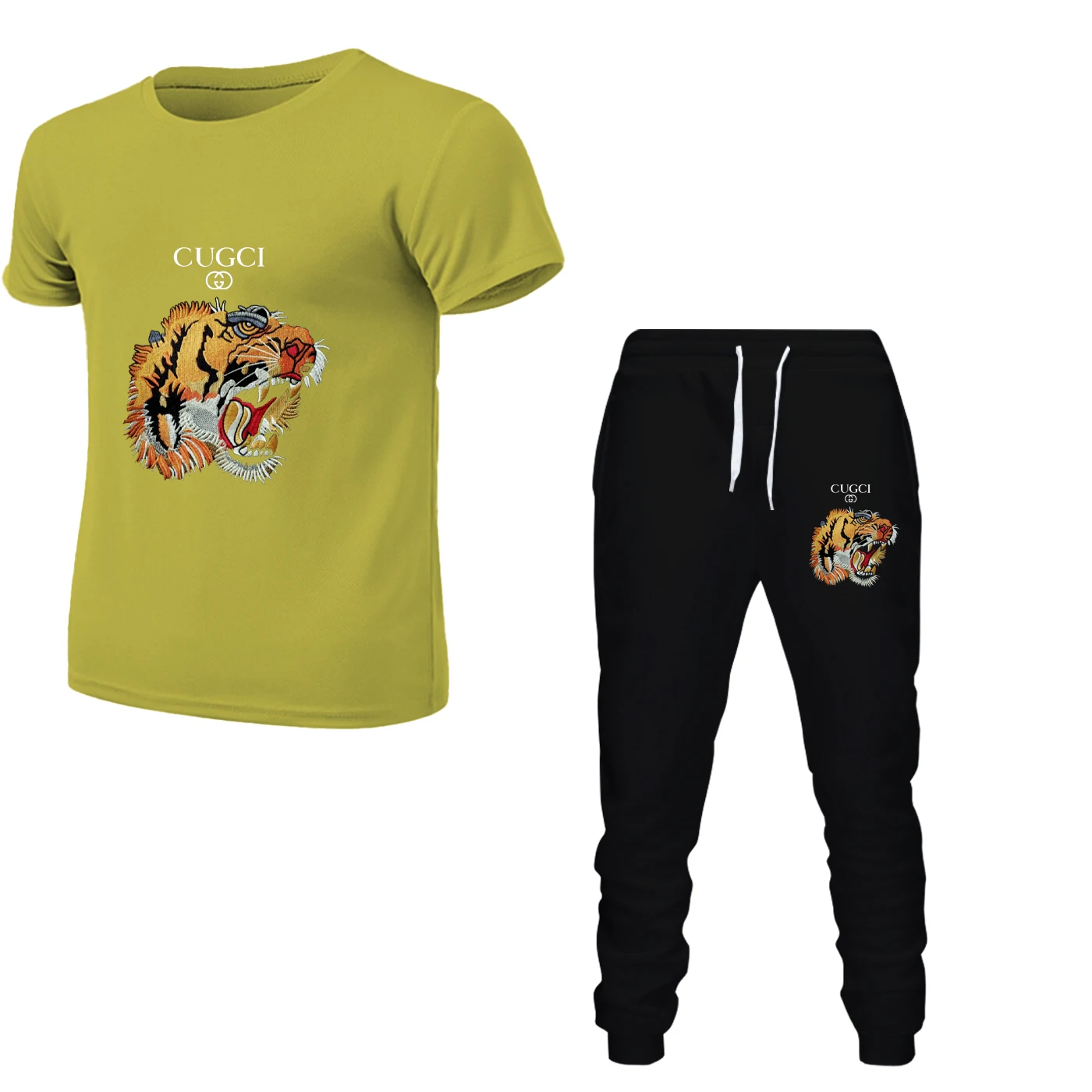 Men's Shirt Tracksuit Two Pieces Sets Men Casual Fitness Sport Suit Short Sleeve T Shirt+Trousers Men's Casual Sportswear Suits