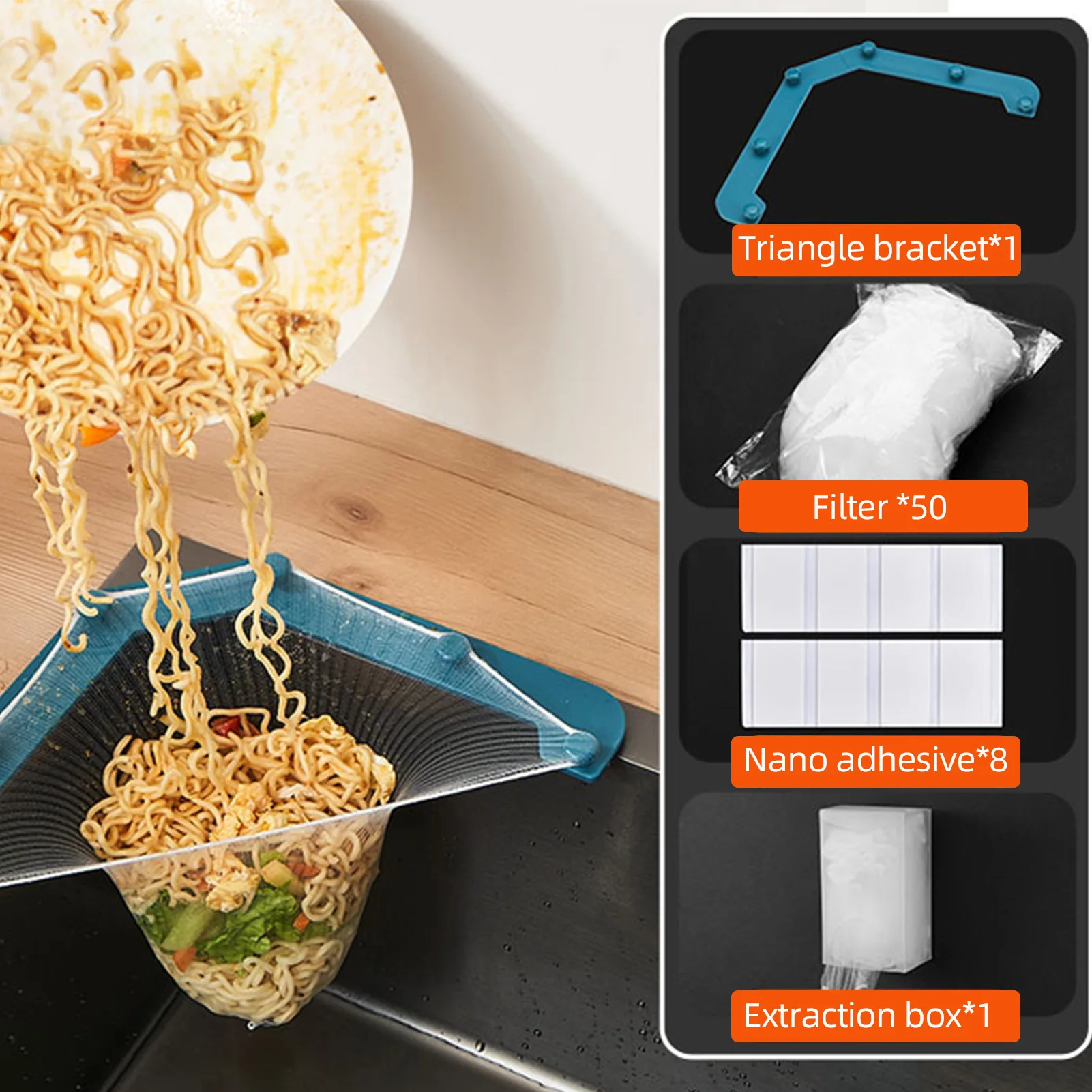

Sink Triangle Strainer Mesh Net Kitchen Sink Drain Strainer Triangle Tri-Holder Sink Filter With 50 Pcs Mesh Net Bags For
