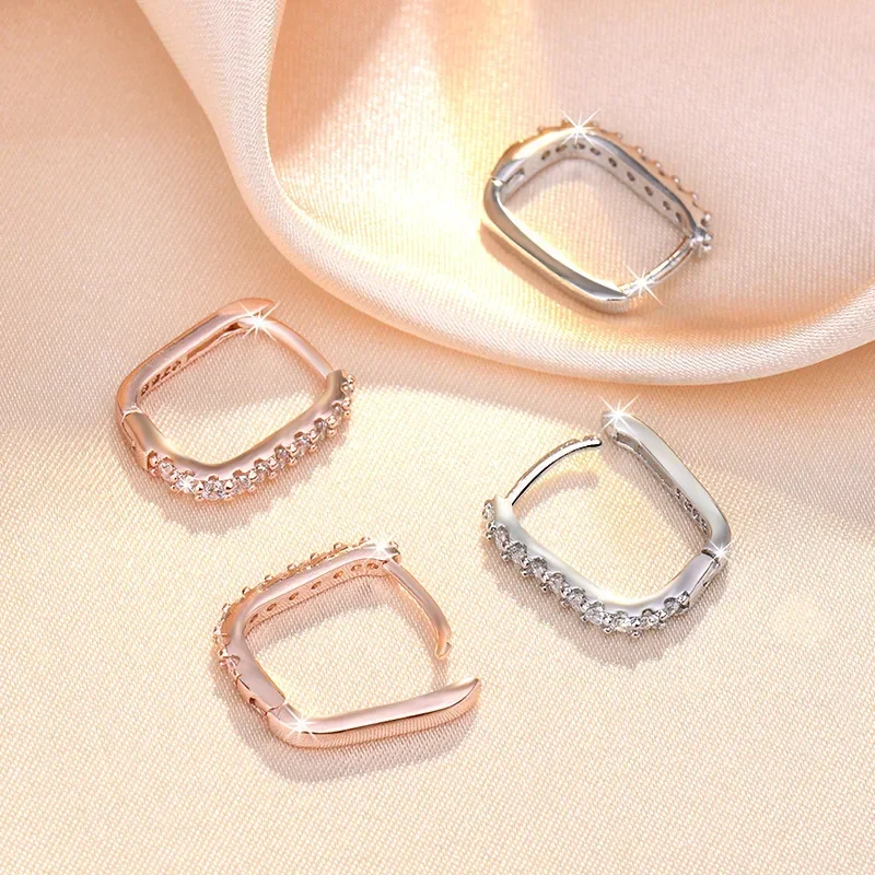 New trending 925 Sterling Silver classic Crystal Jewelry Fashion Zircon Circle Hoop Earrings for Woman Lady Wedding Party Gifts 3