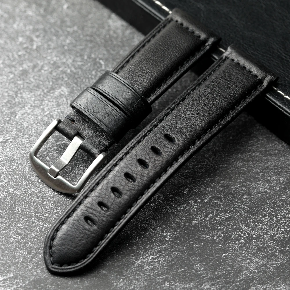 Handmade Retro Black Leather Watchband - Head Layer Cowhide Strap