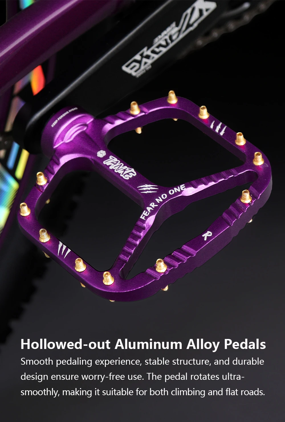 TANKE MTB-Pedale – leichte Fahrradpedale aus Aluminiumlegierung (12 rutschfeste Stifte/Seite) mit Fett und Lager, Mountainbike-Pedal TP-90 – Detail 5