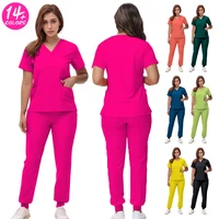 Stretchy Nurse Uniforms V-neck Top Jogger Pants Scrub Sets Surgical Workwear Dentist Nursing Suit Hospital Doctor Outfit S21