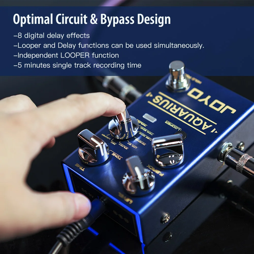 JOYO R-07 AQUARIUS Delay Looper Guitar Effect Pedal Looper Function 8 Digital Delay Effect Pedal with 5 Minutes Recording Time 