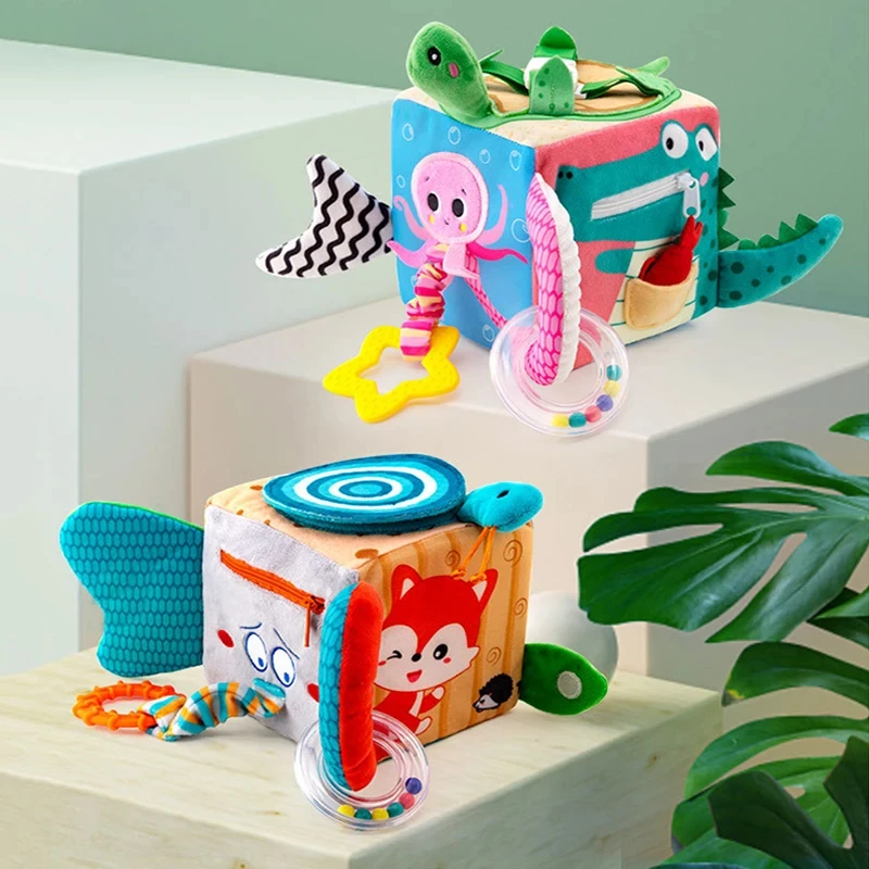 Activity Sensory Building Block Crib Stroller Hanging Toys Soft Cloth Cube Educational Baby Toy Baby Plush Rattles Mobiles Toys