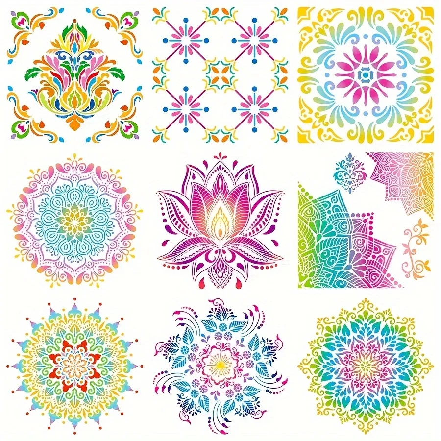 1PC 만다라 스텐실 11.8x11.8 인치 벽 장식, 요가 룸, 나무 표지판, 직물, DIY 공예품을 위한 재사용 가능한 그림 템플릿