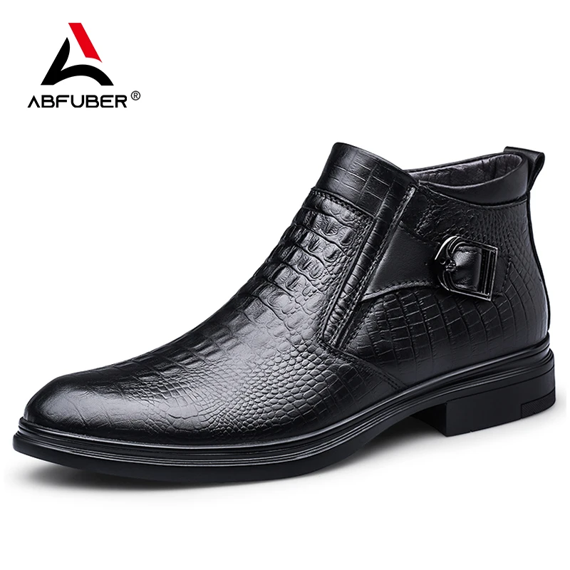 Men Chelsea Boots Men Leather Shoes Crocodile Texture Leather Men Boots Winter Formal Leather Oxfords Boots Dress Business
