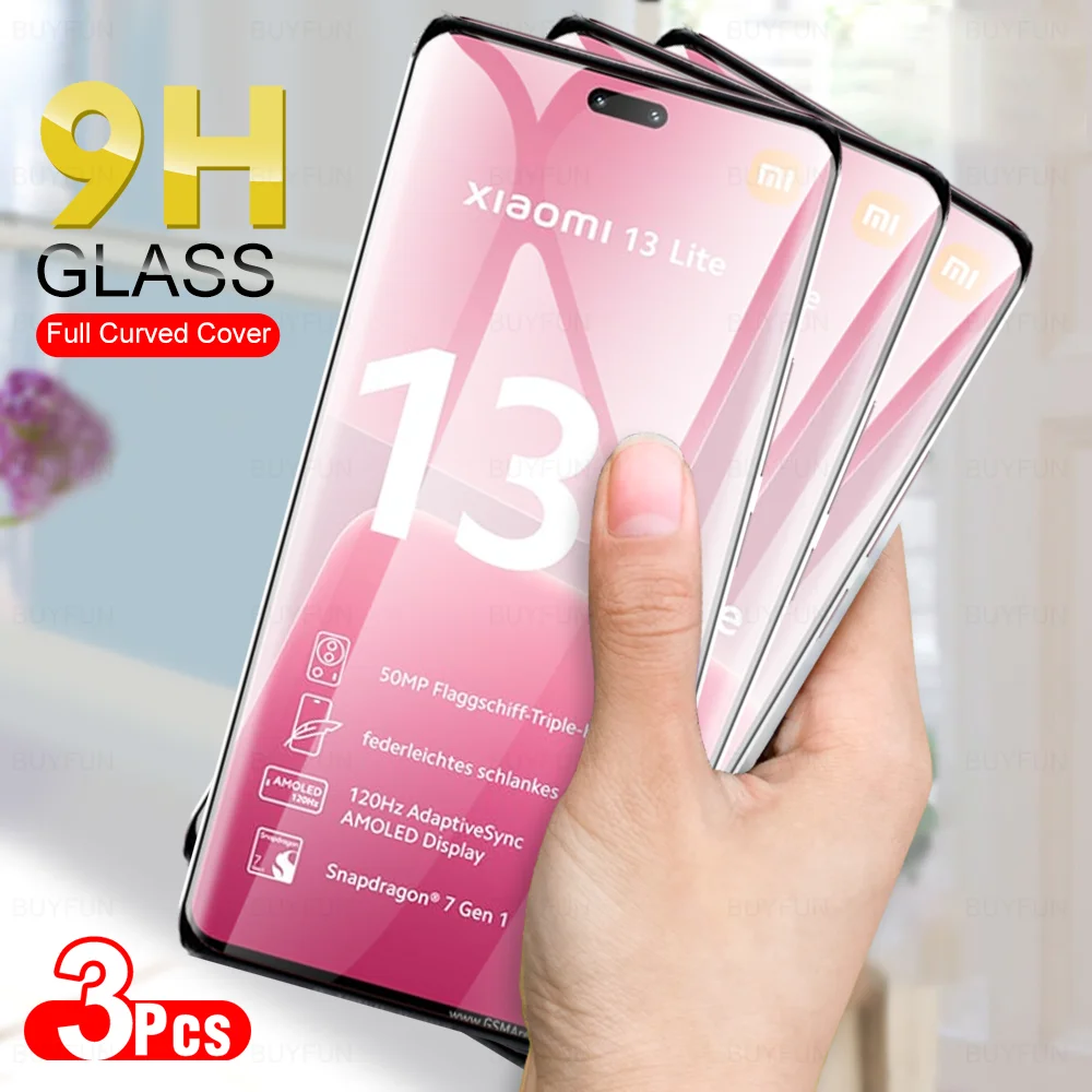 

3Pcs For Xiaomi 13 Lite 5G Protective Tempered Glass Mi Mi13Lite 13lite Xiaomi13Lite 2210129SG 6.55'' 9H Curved Screen Protector