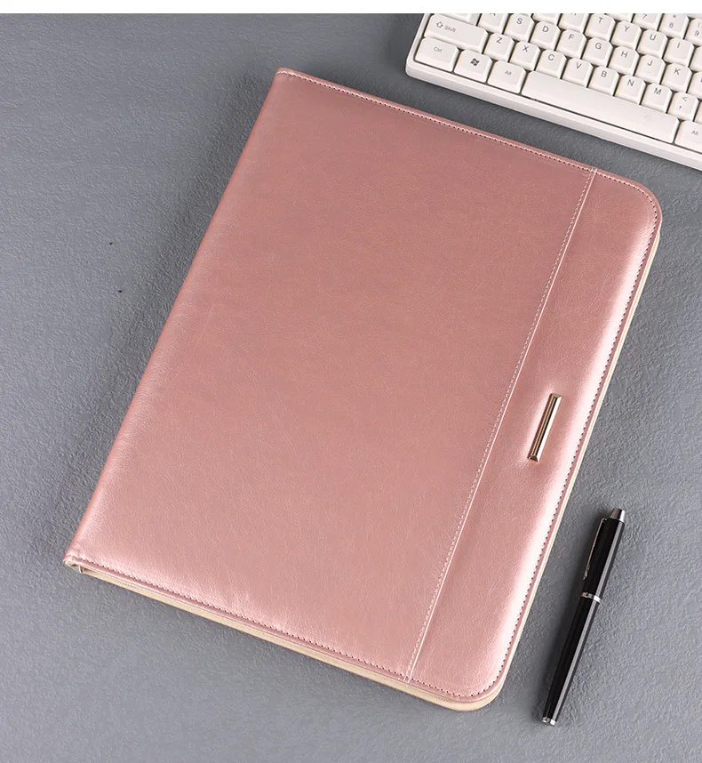 A4 비즈니스 Padfolio 파일 폴더 로즈 골드 문서 홀더 클립보드 폴더 가죽 책상 주최자 회의 쓰기 패드 사무실