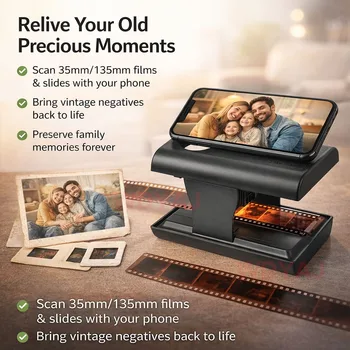 Scanner per pellicole pieghevole da 35 mm per smartphone - Converti diapositive/Negativi a JPEG con app gratuita, retroilluminazione a LED, trave portatile