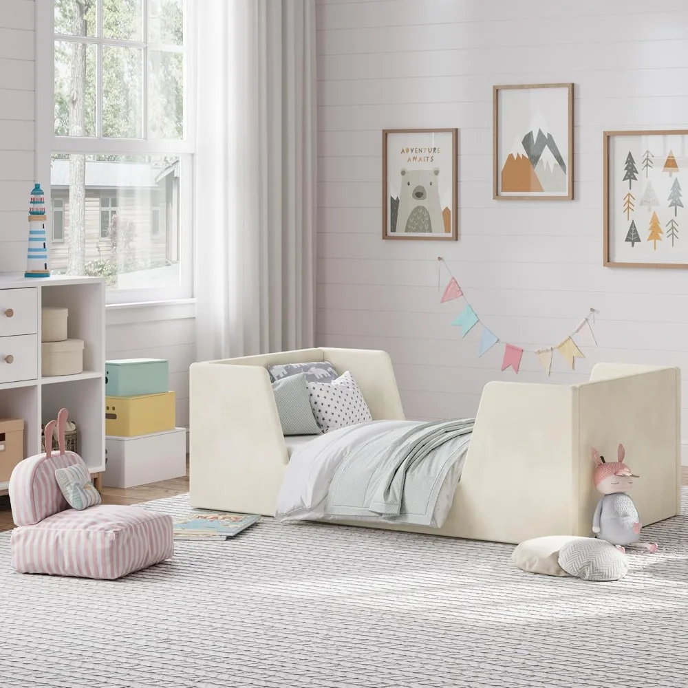 Toddler Bed, Toddler Floor Bed Frame with Guard Rails, Kids Bed for Ages 2-6 Years, Small Bed for Kids Girls and Boys 4