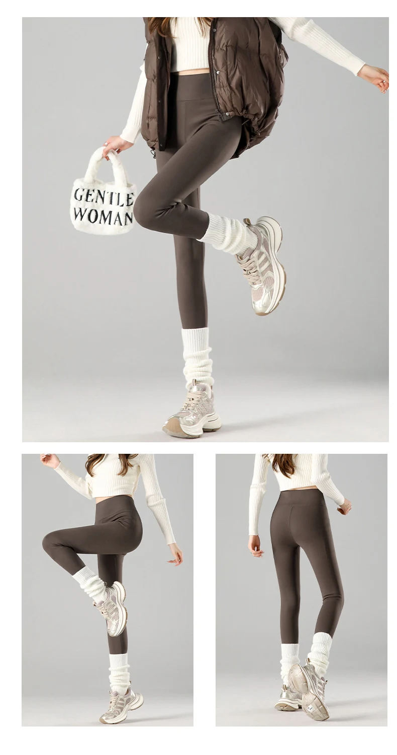 Thermal Fleece Leggings - High Waist Winter Warm Leggings With Rabbit Wool Insulation