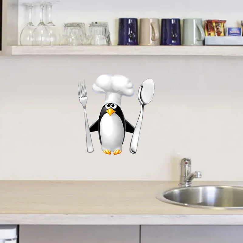 T153# Funny Penguin Chef Refrigerator Decal Kitchen Sticker wall stickers self adhesive stickers kitchen wall sticker