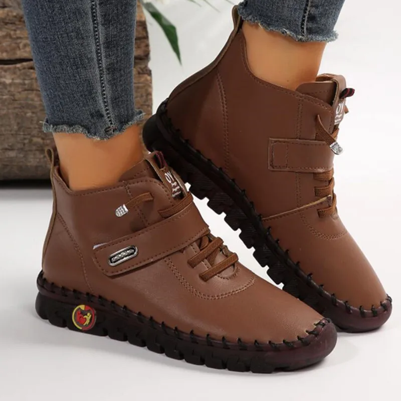 2023 Womans Winter Boots Female Oxford Handmade Sewing Sneakers Women Punk Red Ankle Boots with Fur Botas De Mujer