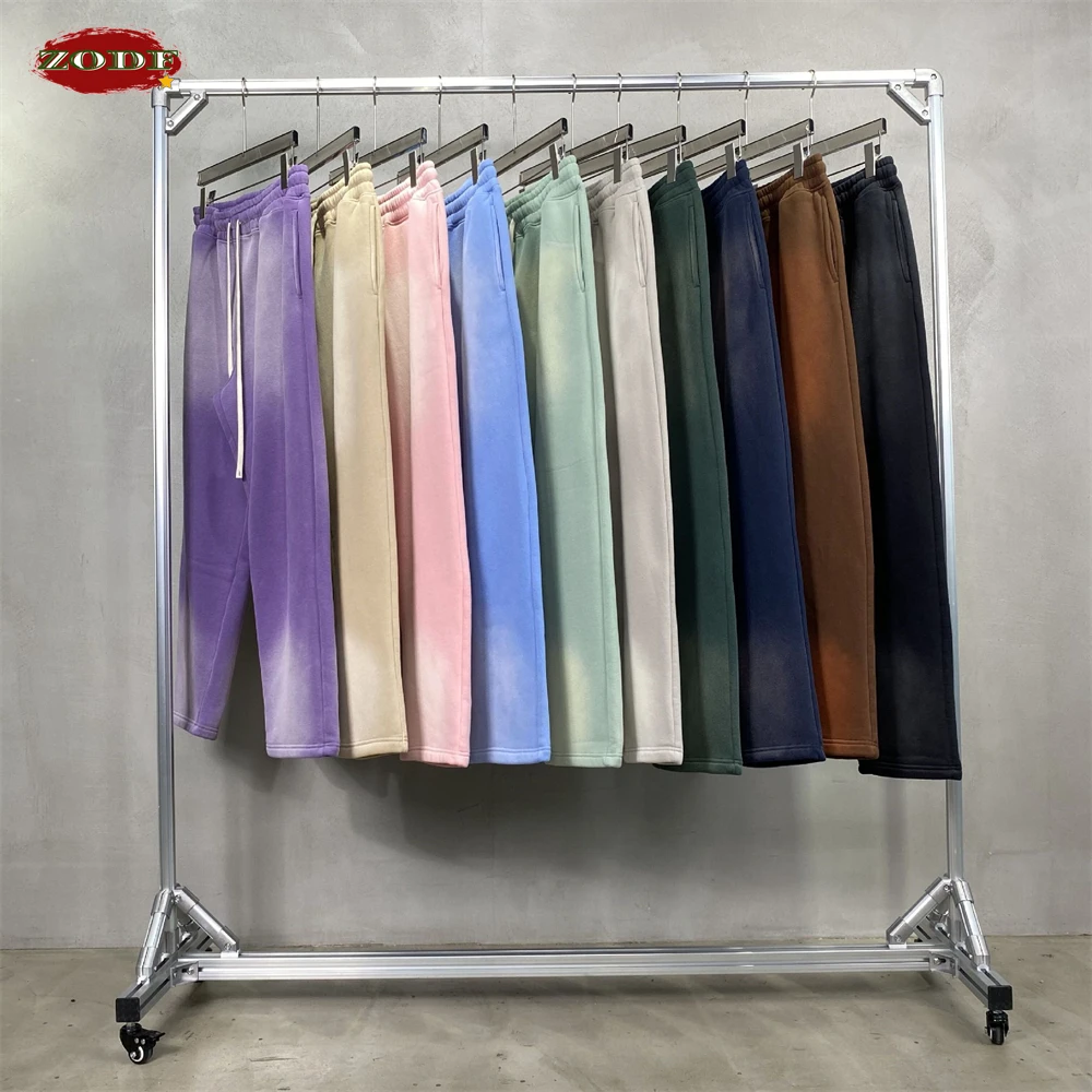 ZODF Retro Winter Washed 360sm Fleece Sweatpants For Men Unisex Casual Loose Gradient Distressed Straight Pants HY0642 6
