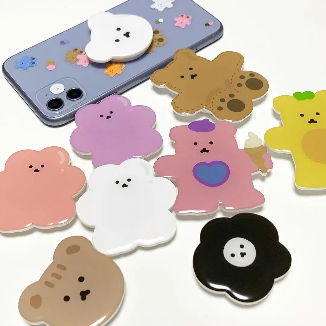 New Cute Korea cartoon Acrylic Holder For iphone huawei xiaomi redmi Samsung finger ring mobile phone cute flower holder bracket car cup phone holder