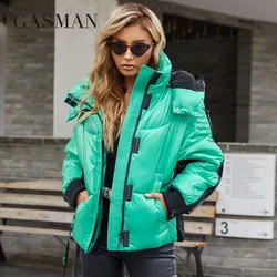 GASMAN 2022 New brand warm high-quality winter jacket women Short Splice color parkas High collar Hooded Women's jackets 21727