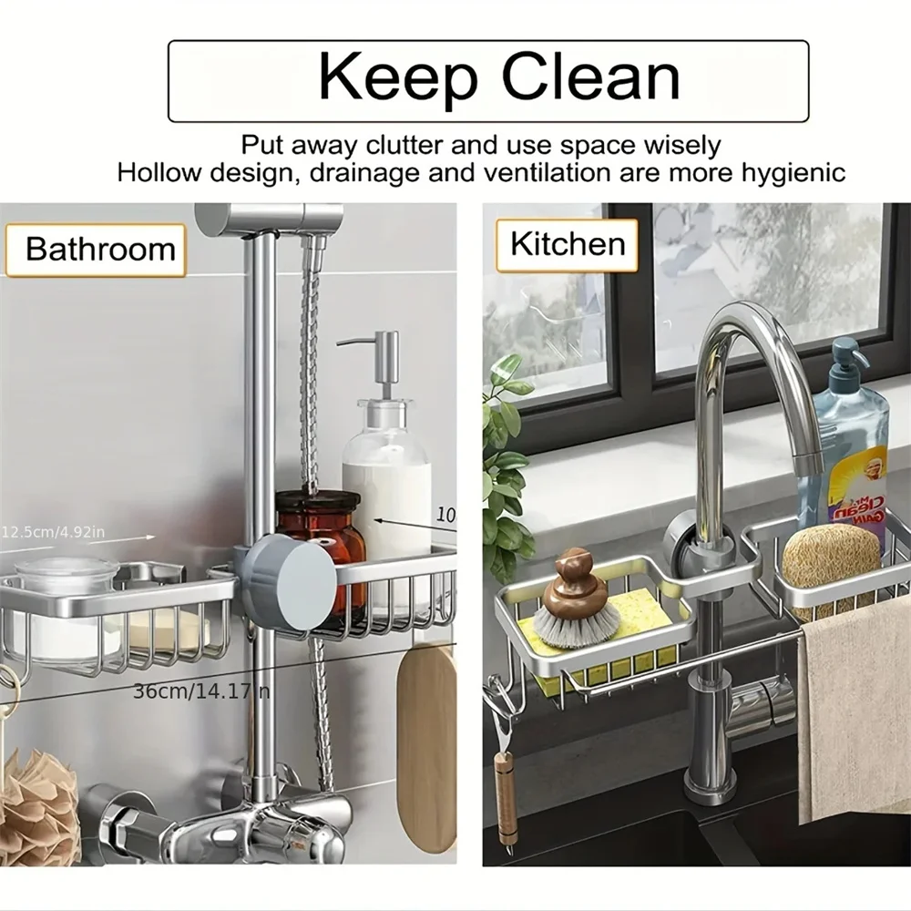 Faucet Sponge Holder Hook Dish Rack Kitchen Soap Drainer Shelf Basket Organizer