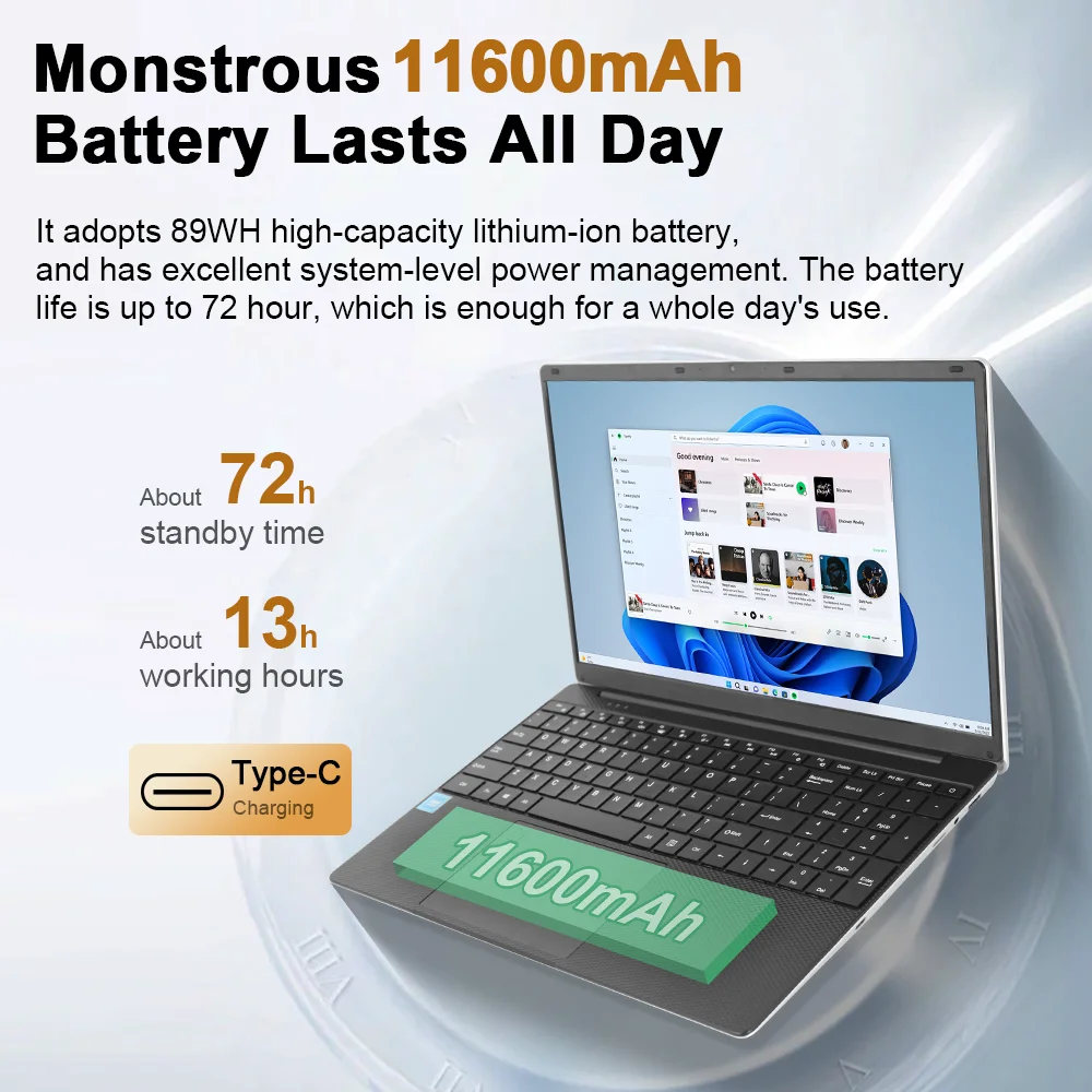 Ninkear N15 PLUS Laptop Intel 12th N100 WiFi 6 15.6-inch FHD IPS 16GB DDR4+1TB SSD Backlit Keyboard Fingerprint Reader Notebook 5