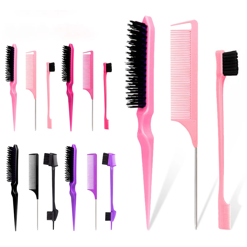 3-piece styling teasing comb triple teasing comb mouse tail edge brushing hair tail tool set For real hair wigs