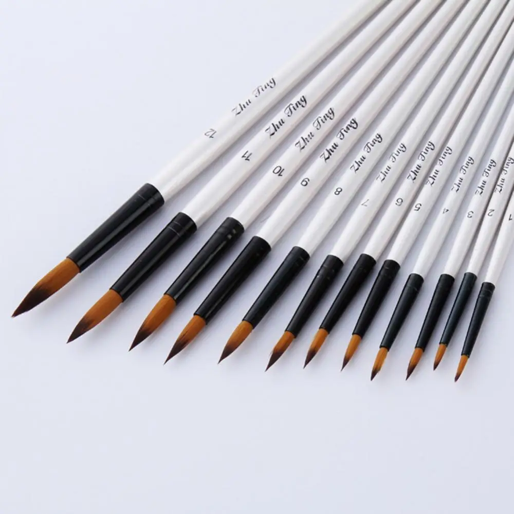 Painting brushes art pens 12Pcs Artists Paint Brush Set Acrylic Watercolor Round Pointed Nylon Tip Hair Watercolor Oil Painting Pen Kids Drawing Brush