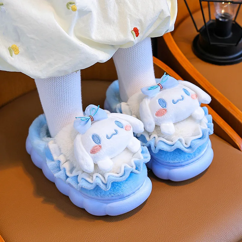 Super Cute Famlily Home Cotton Slippers Antislip Warm Sweet Kuromi Melody Winter Shoes Indoor Daily Comfotable 4