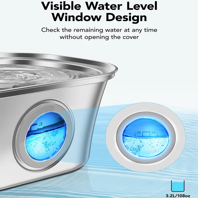 108oz/3.2L Cat Automatic Water Dispenser Pet Smart Induction Water Feeder USB With Filter Stainless Steel Dog Feeder Pet Supplie 5