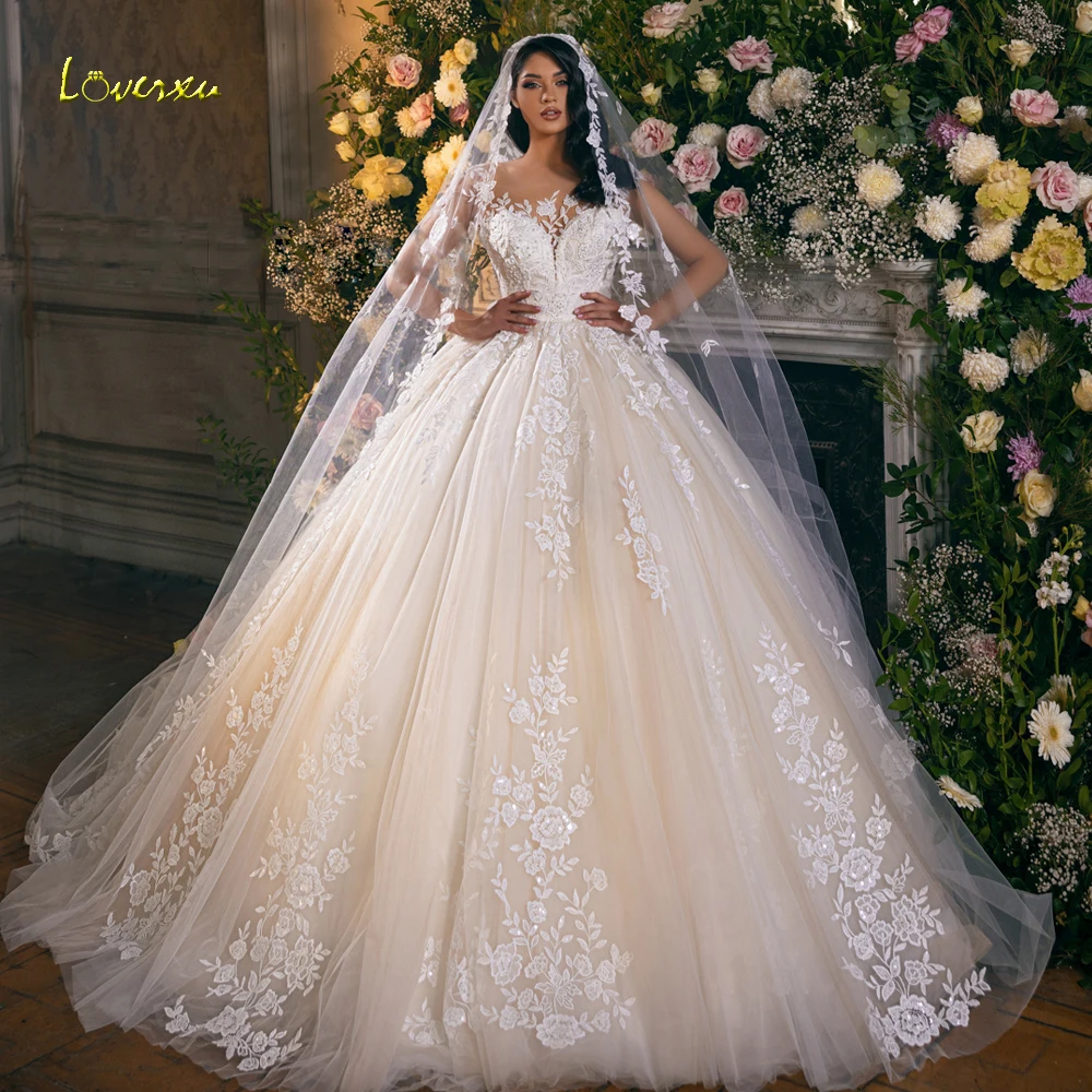 

Loverxu Ball Gown Princess Wedding Dresses 2024 Sweetheart Cap Sleeve Vestido De Novia Lace Appliques Elegant Robe De Mariee