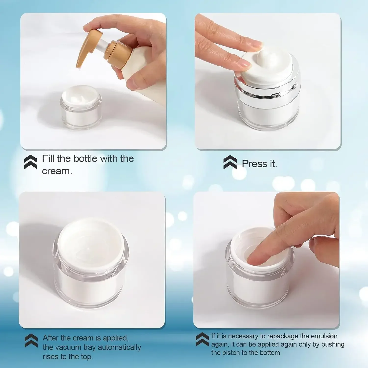 15ML Airless Empty Pump Jar Cream Bottle Portable Size  Leak-proof Empty Airless Moisturizer Face Cream Dispenser for Travel