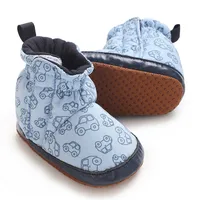 RUEWEY 0 to 18 Months Baby Bootie Fashion Car Print Socks Slipper Winter Warm Infant First Walker Shoes with Gripper Soles 4