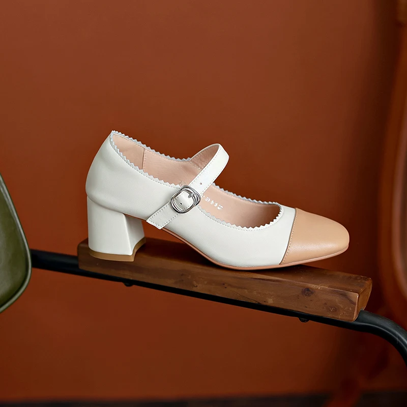 

2023 new spring women pumps natural leather 22-24.5cm length sheepskin+pigskin round toe buckle Mary Jane shoes womens shoes