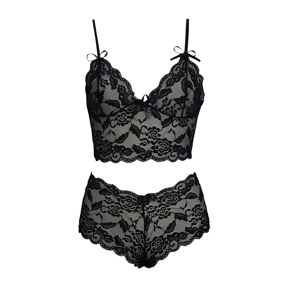 Sexy Women's Lingerie Set With Floral Lace Triangle Bralette Bra_voghion.com