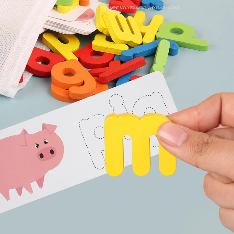 Children Puzzle Wooden Spelling Word Kid Letter Game 26 Letter Recognition Alphabet Toddler Early Educational Toy Cognition Prop 6