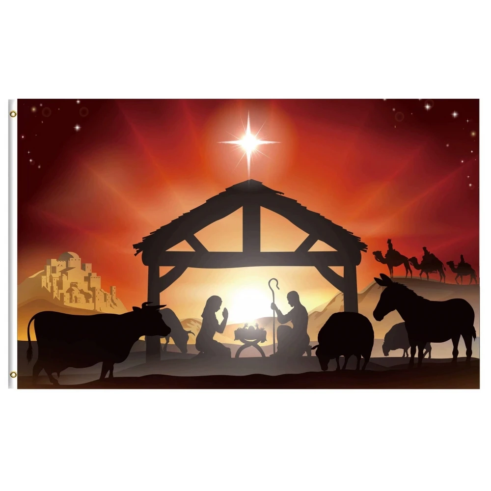TraditionalWinterChristmasStoryFlagNativitySceneHouseFlag