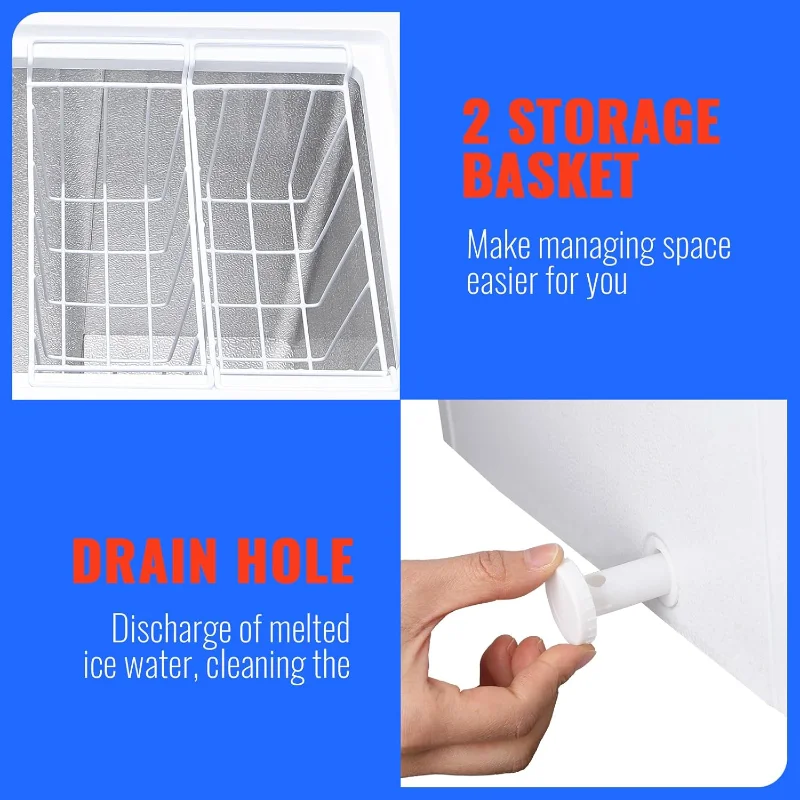 Compact Deep Chest Freezer with Removable Basket