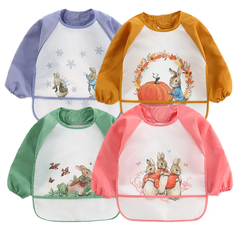 Baby Bibs Toddler Waterproof Long Sleeve Apron Cartoon Animals Children Feeding Smock 0-3Y baby bib feeding bib cotton bib set cotton bib silicone bib silicone feeding bib