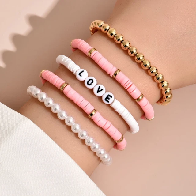 Colorful Stackable Love Letter Bracelets For Women Soft Clay Pottery  Layering Friendship Beads Chain Bangle Boho Jewelry Gift - AliExpress