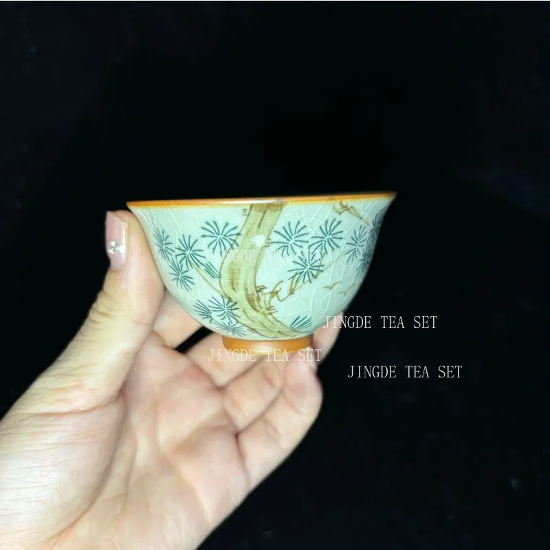 6 Cups and 1 Set of Ge Yao Tea Cups Hand-painted Flowers Kung Fu Tea Sets Ceramic Master Cup Sets Business Gifts