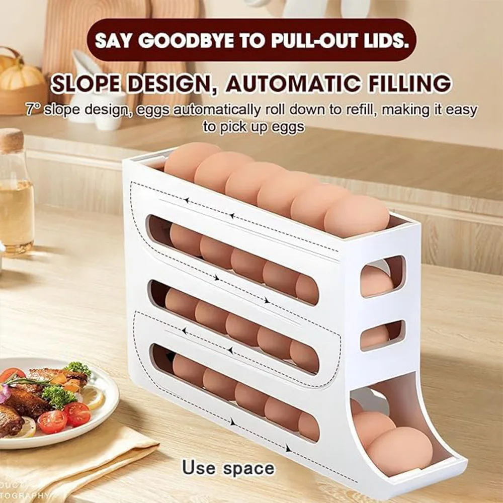Egg Holder for Fridge, Egg Dispenser Auto Rolling Egg Tray Storage and Organizer, Space-Saving Egg Roller for Refrigerator 2