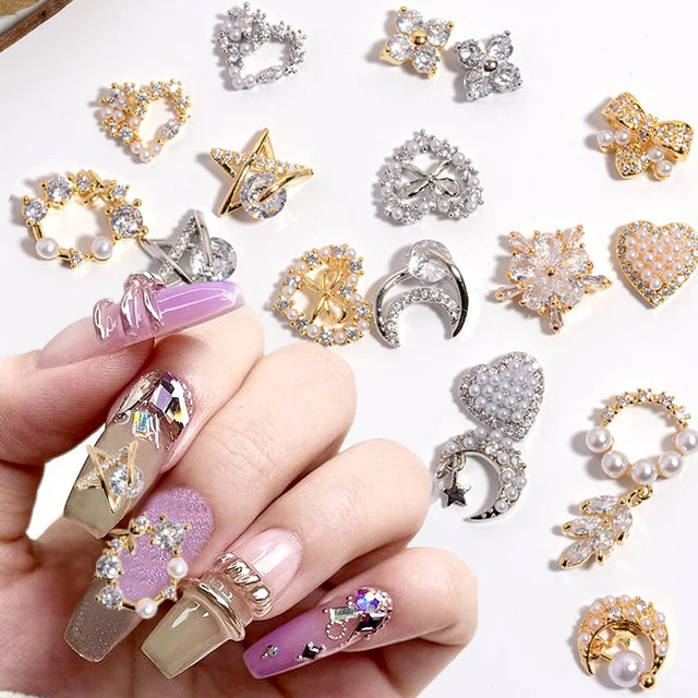 5pcs 3D Star Moon Heart Nail Charms Luxury Pearl Zircon Alloy Nail Jewels  for Nail Art Shiny Crystal Diamonds Nail Rhinestones - AliExpress