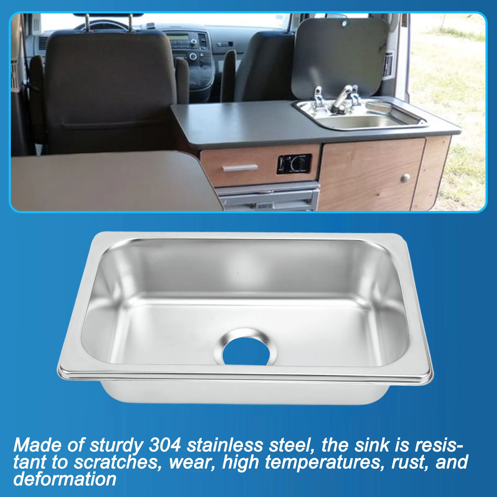 RV 304 Stainless Steel Sink 265x162x65mm Anti Deformation Rust Resistant for Boat Caravan Yachts Boats RV Hand Wash Basin