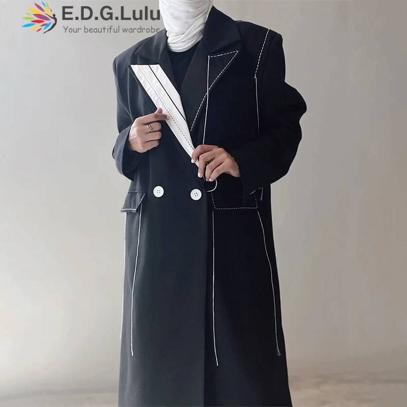 

Женский блейзер с отложным воротником EDGLuLu, Белый свободный блейзер с длинным рукавом в стиле пэчворк, весна-осень 2024 0703
