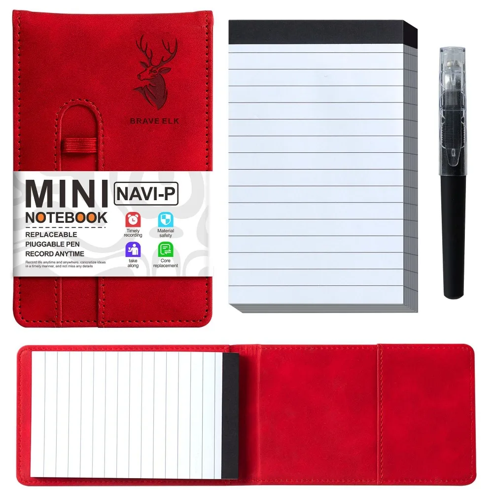 Compact Leather Pocket Notebook with Horizontal Lines - Portable Planner