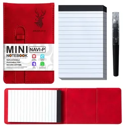 Compact Leather Pocket Notebook with Horizontal Lines - Portable Planner (Red Set)